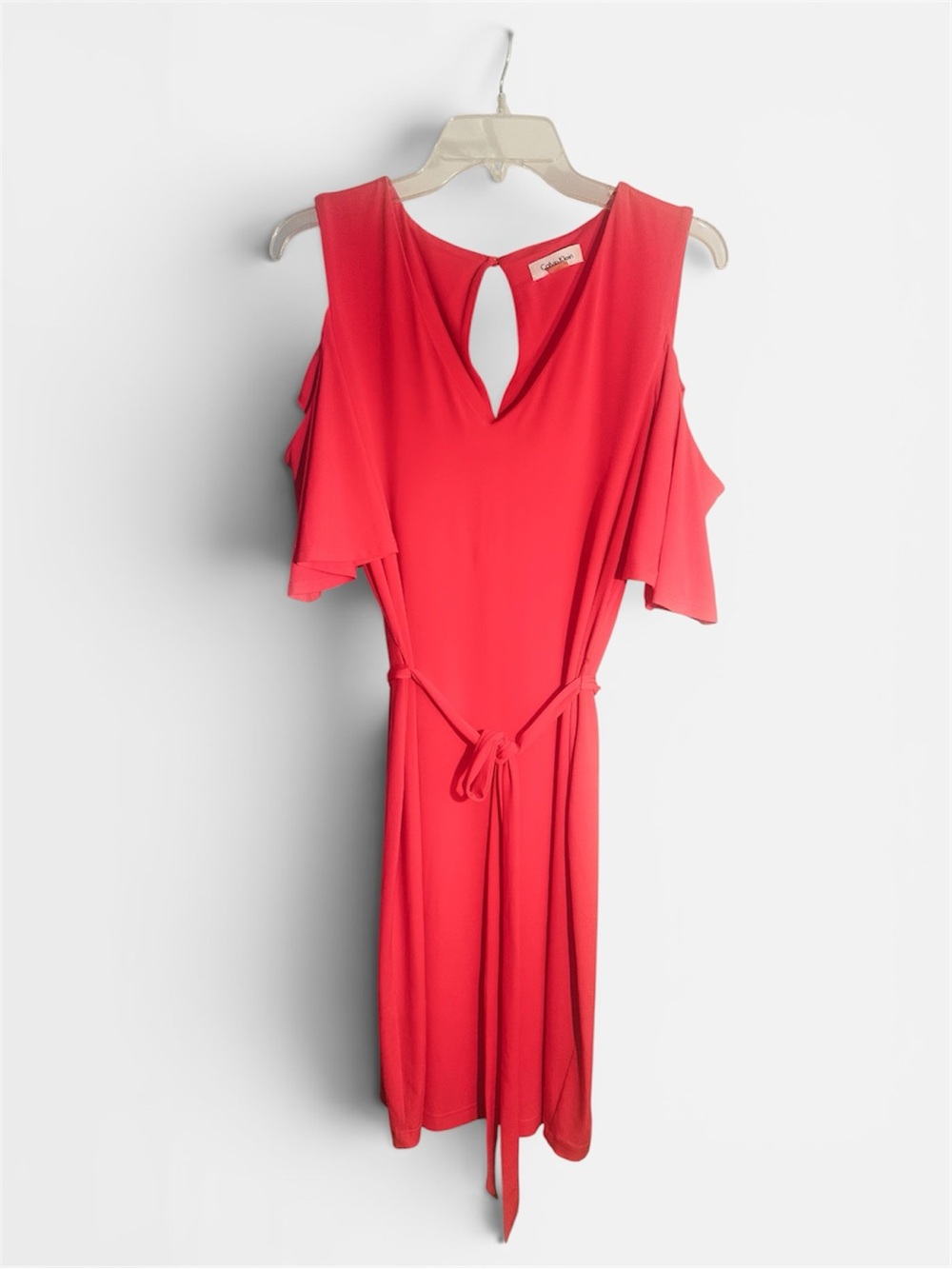 Calvin Klein Hot Pink Open-Shoulder Tie-Waist Cocktail Dress